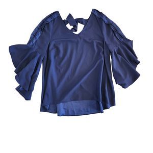 Lane Bryant Shirt, Navy Blue, Ruffle Sleeve, Tie Back,‎ Size 14/16